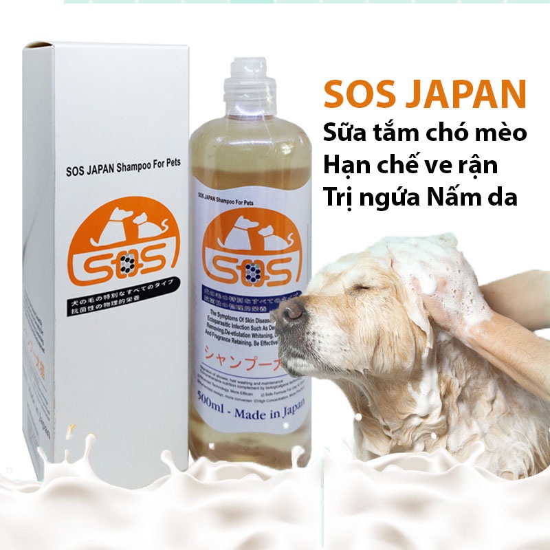 Hanpet.GV- SOS Nhật bản Sữa Tắm chó mèo cao cấp 500ml (chó mèo dùng chung) Thơm lâu và diệt ve rận