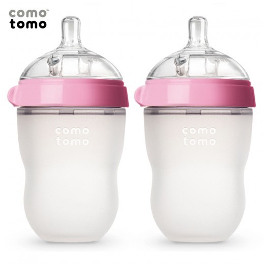 Bộ 2 bình sữa Comotomo silicone 250ml xanh, hồng