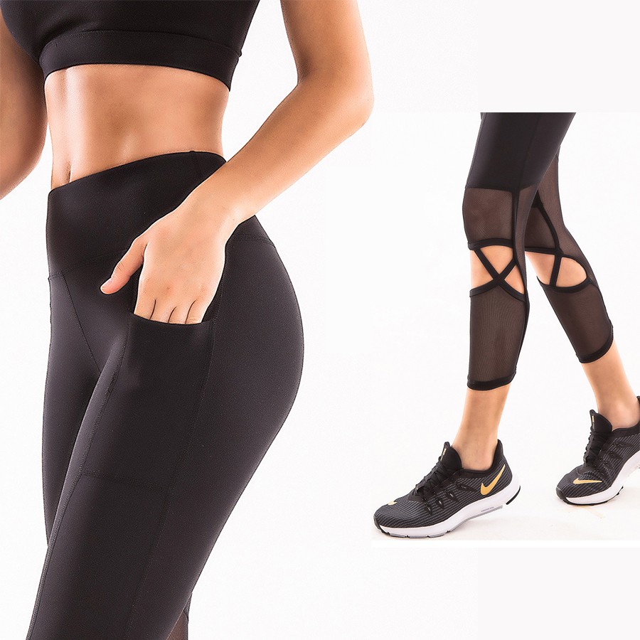 Quần Legging Quần Tập Gym Yoga Phối Lưới Cắt LS51