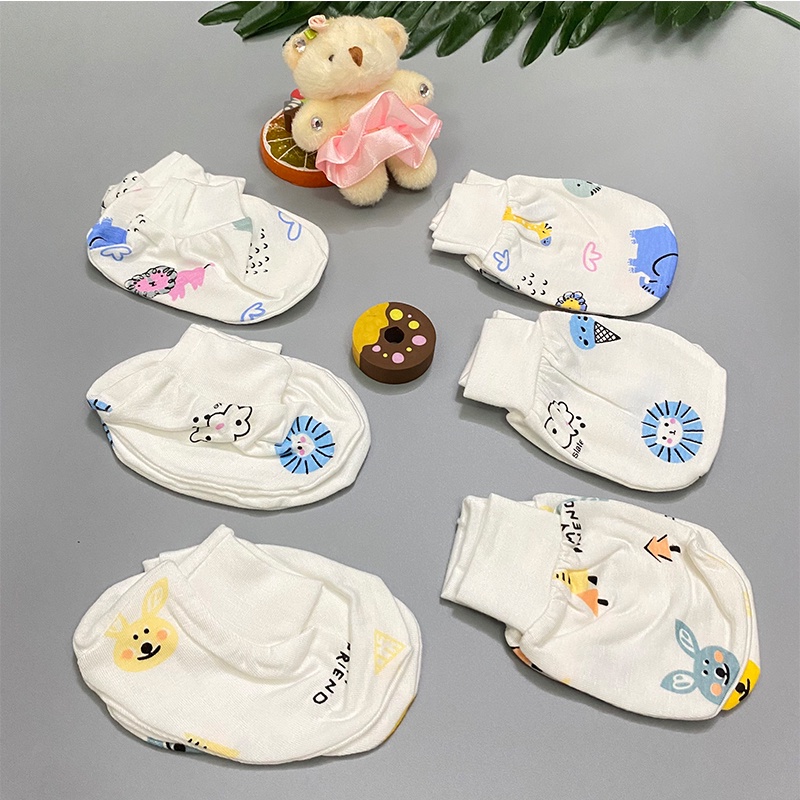 Set bao tay bao chân sơ sinh chất peptit họa tiết đáng yêu_C09
