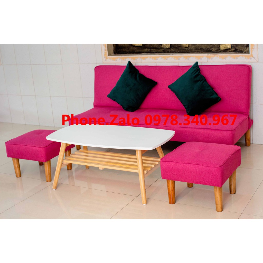 Ghế sofa bed đa năng bật ra thành giường kích thước 1m7x90 kèm 2 đôn vuông và bàn chữ nhật có gối ôm MY HOME 05