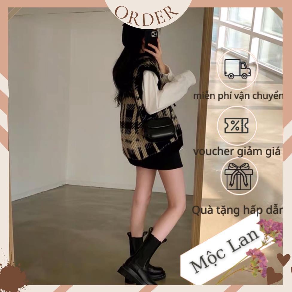 (MộcLan ORDER) Áo len gile họa tiết phong cách Hàn Quốc thu đông