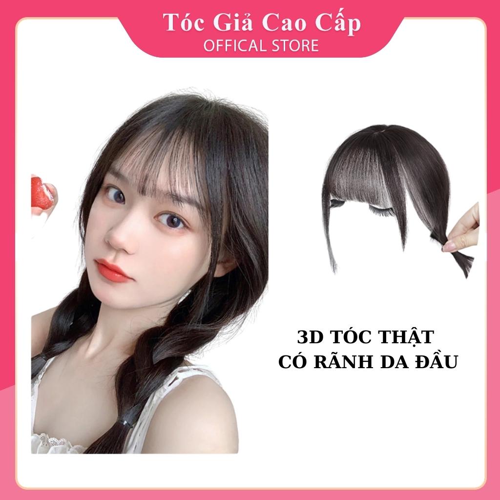 Tóc mái giả 3d nữ đẹp, tóc thật 100%, uốn duỗi nhuộm được, loại có rãnh da đầu.