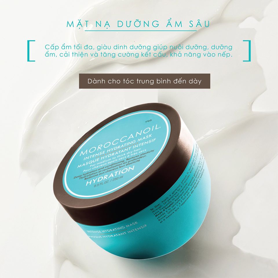 Best Seller Mặt nạ dưỡng ẩm sâu Moroccanoil Hydration Mask (vành đen) cho tóc khô 500ml ( New 2021 )