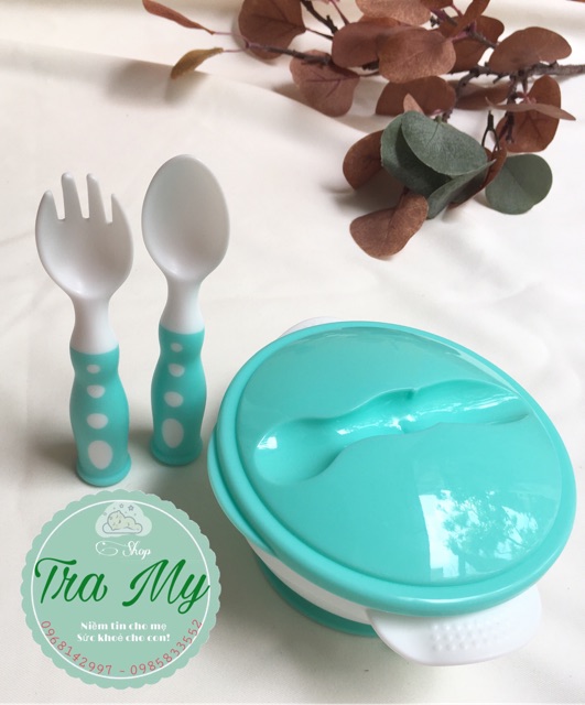 Đồ Dùng Ăn Dặm, Bát Ăn Dặm Cho Bé Chống Đổ Có Nắp Đậy, Thìa Và Dĩa DD210