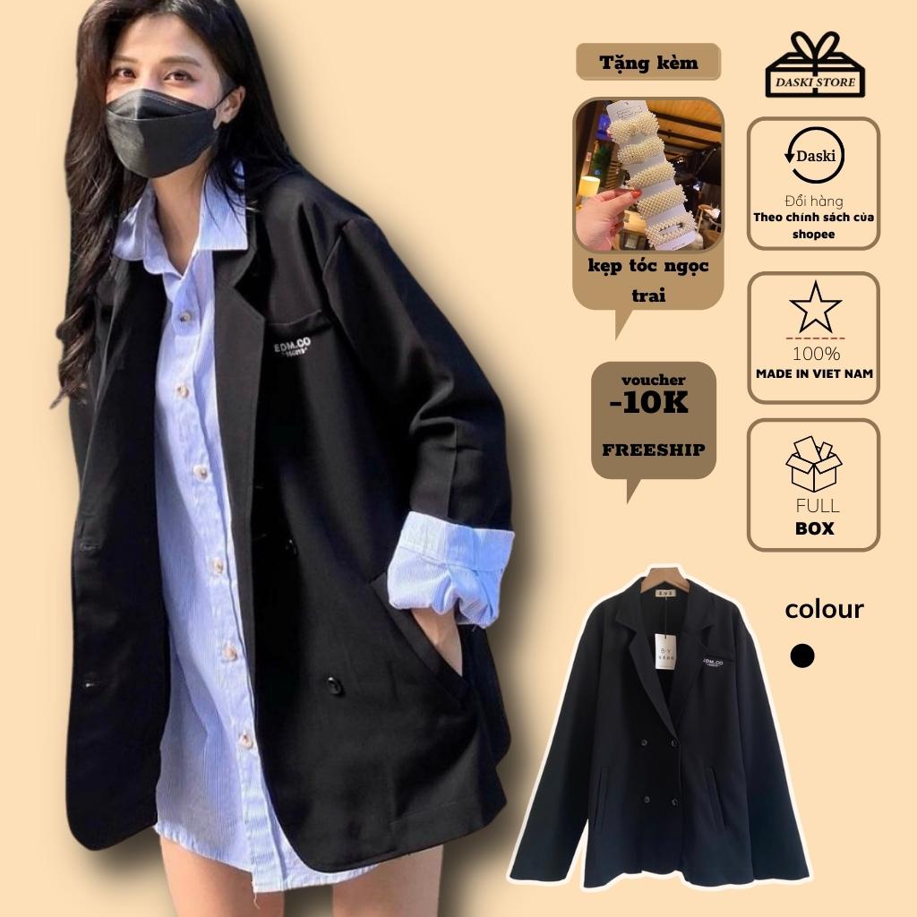 Áo Blazer trơn đen - Áo khoác nữ đơn giản Daski thêu chữ EDM.CO | WebRaoVat - webraovat.net.vn