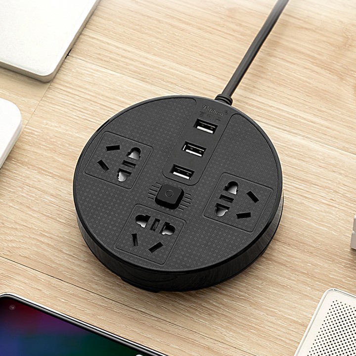 Ổ cắm sạc điện tròn thông minh chia 3 ổ điển ba cổng USB tự ngắt điện khi quá tải