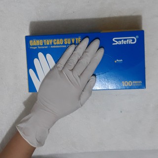 Găng Tay - bao tay - Cao Su Y Tế  Có Bột Safefit hộp 100 cái màu cao su tự nhiên