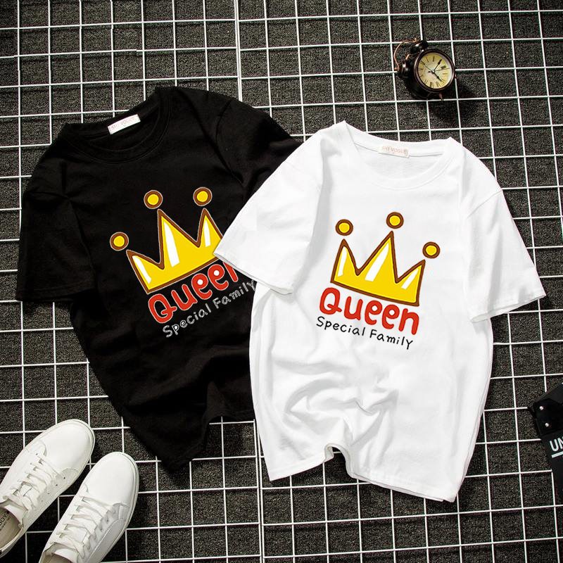 Áo thun nam nữ gia đình in chữ queen form rộng vải dày mịn 2020T2878