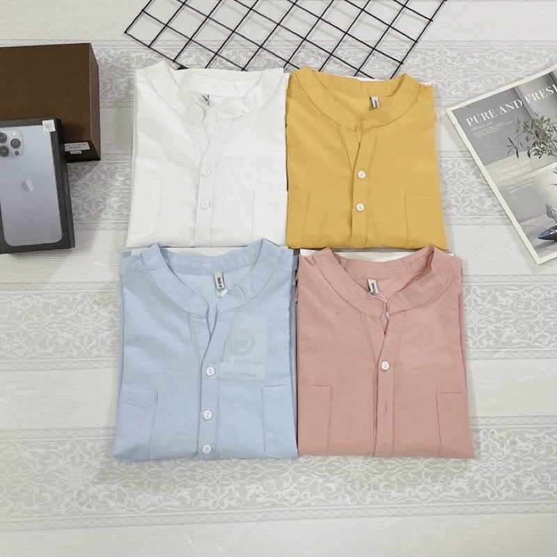 Áo sơ mi nữ cổ tàu form rộng tay lỡ kiểu Hàn nhiều màu trẻ trung phong cách