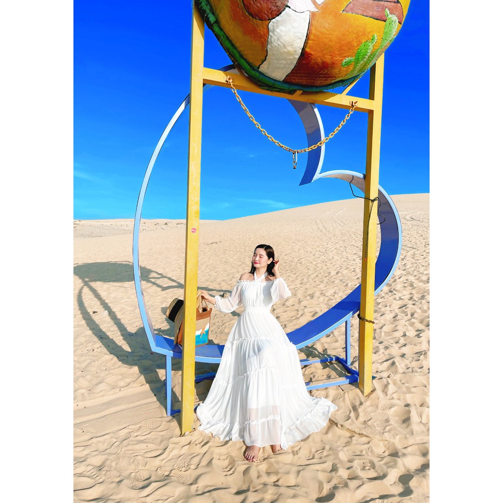 [Hình Thật - Thời Trang Thiết Kế]  Đầm maxi trắng đi biển, chụp hình cưới thiết kế cao cấp