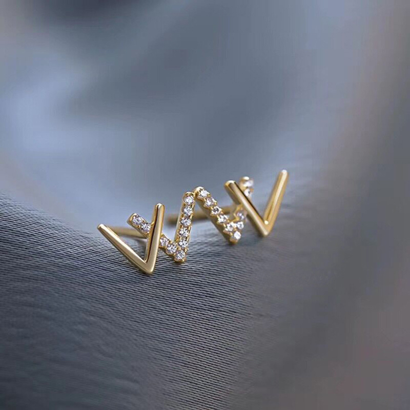 Khuyên tai chữ W đính đá zircon phong cách Hàn Quốc cho nữ