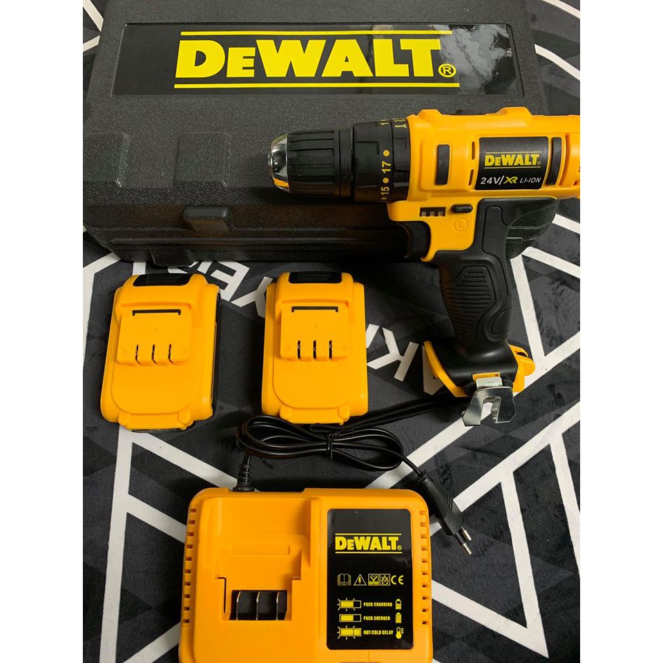 Máy Khoan Tường, Bê Tông DEWALT 24V Có Búa - [ TẶNG Phụ Kiện 22 Chi tiết ] - Pin 5 Cell - Máy Bắt Vít - Máy Bắn Tôn