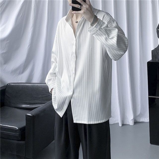 Áo sơ mi nam dài tay họa tiết sọc dọc thời trang Hàn