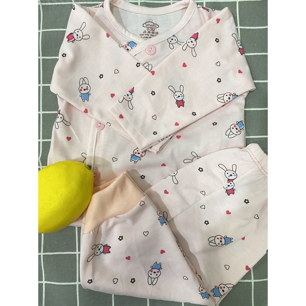 Bộ đồ dài tay chất cotton siêu mềm mịn Unchi cho bé sơ sinh từ 3-9kg