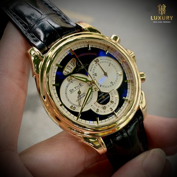 Đồng hồ Nam Omeg a De-Ville  Full 4Kim Chính Hãng-Size 40mm, Đồng Hồ Nam Dây Da máy pin-Tặng Thêm Pin