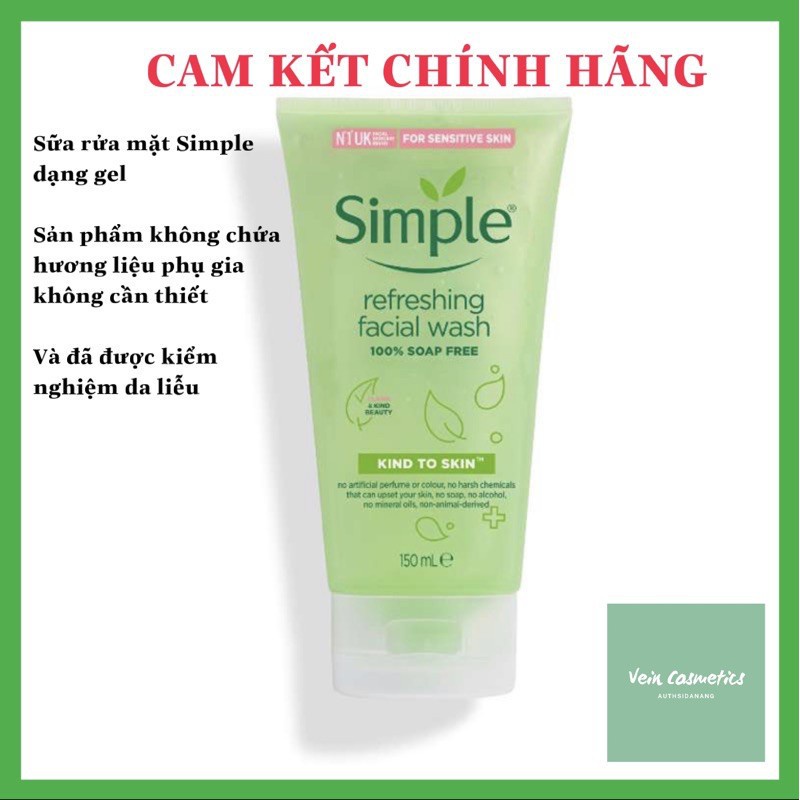 Sửa Rửa Mặt Simple 150ml Dịu Nhẹ Giúp Da Sạch Thoáng, Không Chứa Xà Phòng