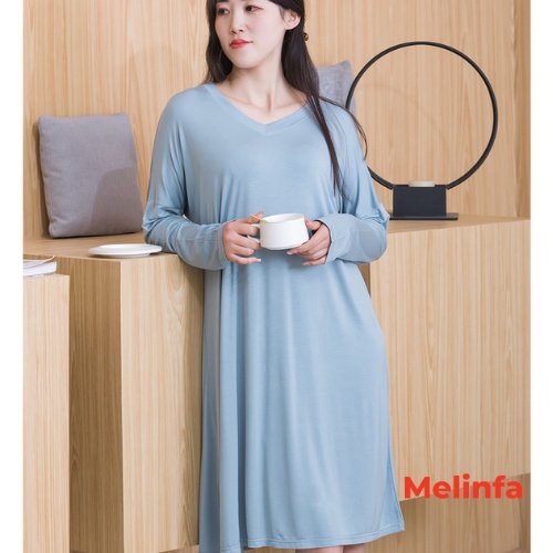 Váy đầm ngủ nữ dài tay vải Modal  mềm mại co giãn dáng suông mặc nhà mã VAV0304