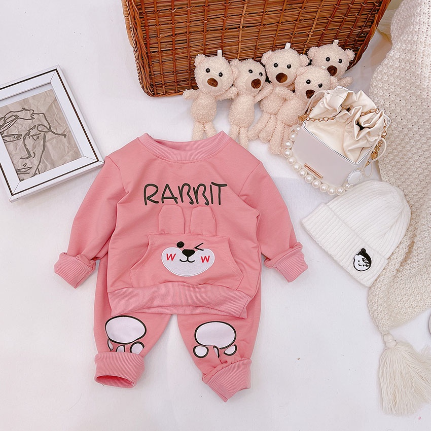 Bộ Quần Áo Dài Tay Thu Đông Nỉ Da Cá In Hình BEAR RABBIT TIGER Đáng Yêu Cho Bé Từ 8 - 20kg Mã DC07