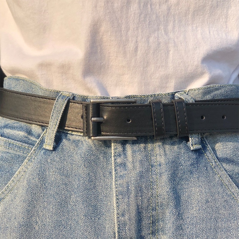 Thắt lưng unisex BROO phong cách ulzzang Hàn Quốc, dây nịt lưng khóa kim bản 3cm có lỗ bấm da PU