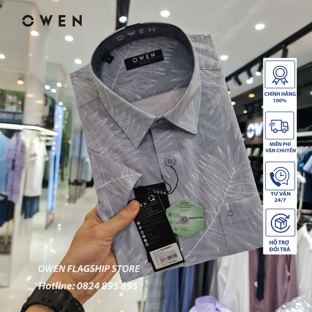 OWEN - (FREESHIP) Áo sơ mi cộc tay dáng BODYFIT sợi Bạc Hà - Mã BA220060NT - OWEN Flagship Store