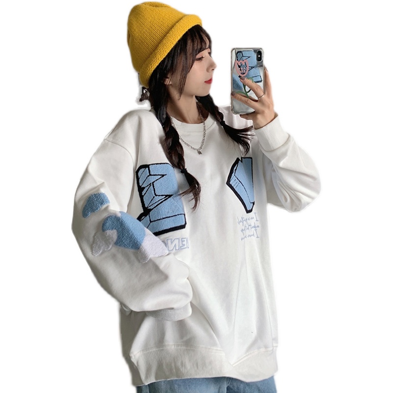 Áo sweater IELGY dáng mỏng cổ tròn thêu họa tiết chữ cái thời trang cho nữ