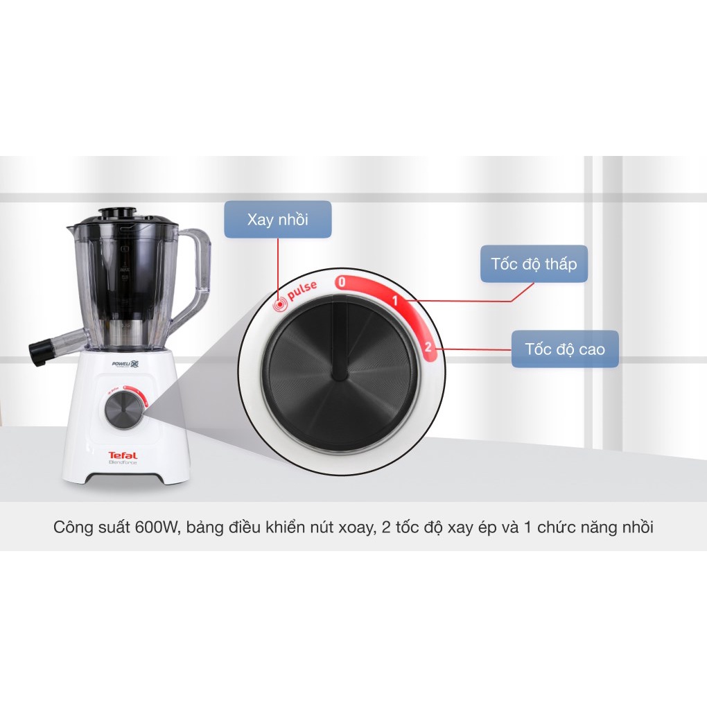 Máy xay sinh tố Tefal BL42Q166 - Chức năng Xay + Ép - Công suất 600W - Lưỡi dao 6 cánh - Hàng chính hãng bảo hành 24 năm