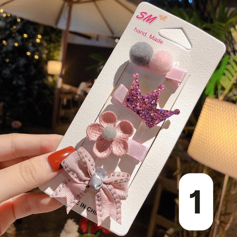 Sét 4 kẹp tóc xinh xắn hàn quốc cho bé gái