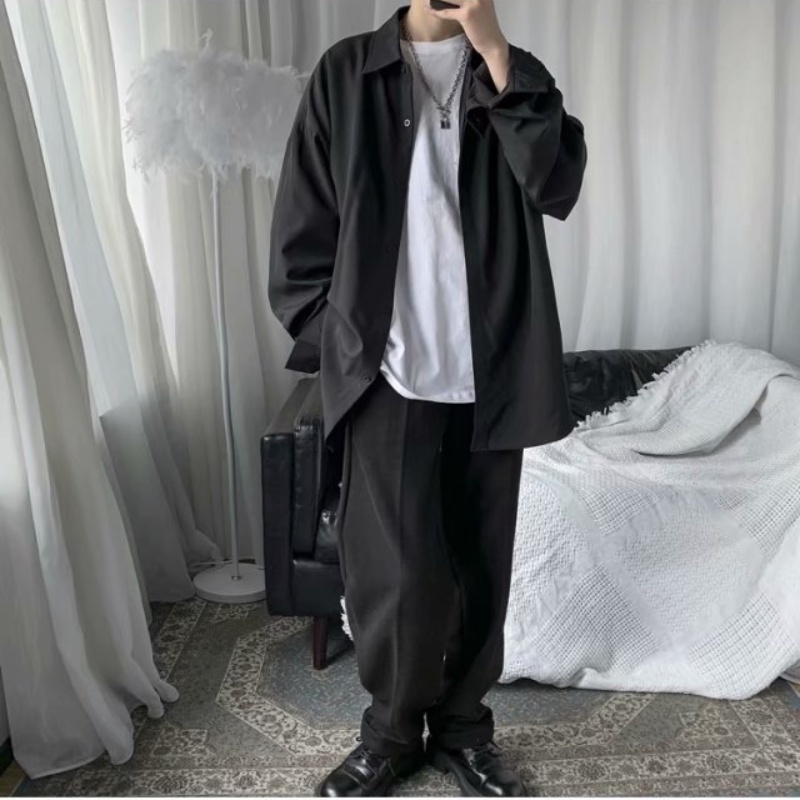 Áo khoác sơ mi nam tay dài màu trơn thời trang phong cách Hàn Quốc 5 màu tùy chọn