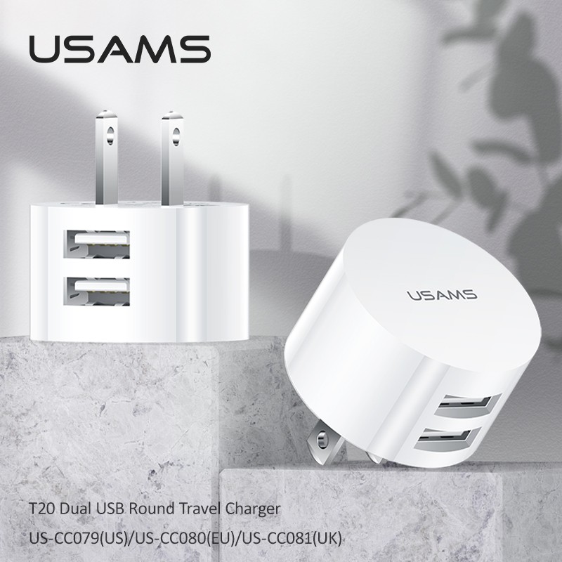 Cốc Sạc Nhanh USAMS T20 Cổng USB Kép Chất Lượng Cao Cho Iphone Oppo Samsung Huawei Vivo Xiaomi