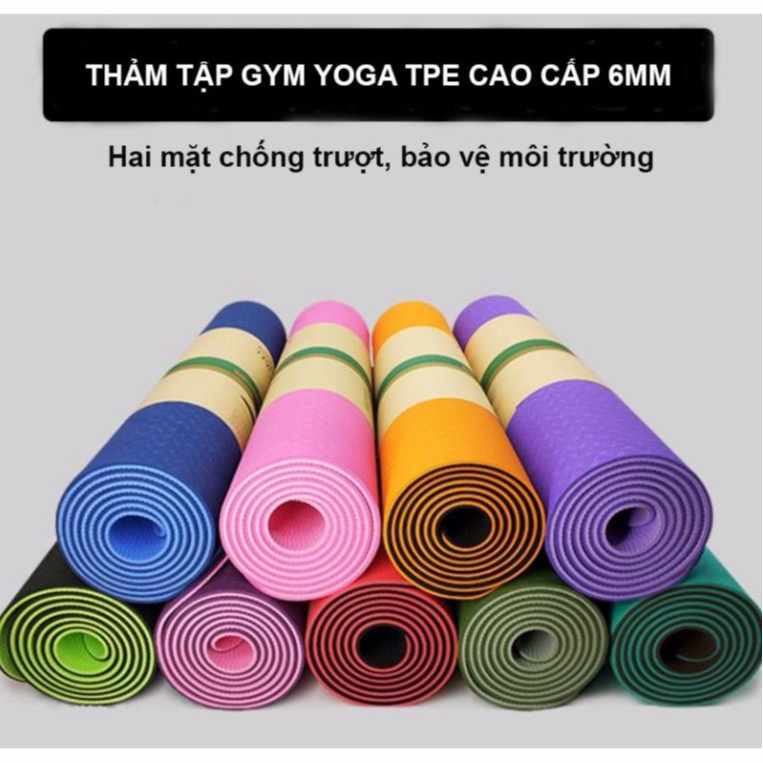 Thảm yoga định tuyến, thảm tập gym chống trượt tập thể dục 2 lớp 6mm và 8mm chất liệu TPE