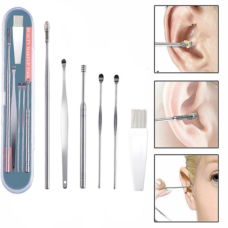 [Hàng mới về] Set 6 dụng cụ lấy ráy tai bằng thép không gỉ tiện dụng