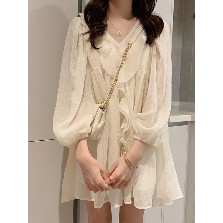 Đầm Trắng Tay Phồng Phong Cách Cổ Tích Thời Trang Mùa Hè Mới Cho Nữ