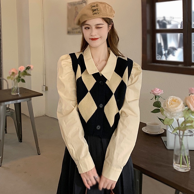 Áo len mùa thu Vest cho phụ nữ Không tay V Cổ lỏng Phù hợp với Vest dệt kim Phong cách Preppy