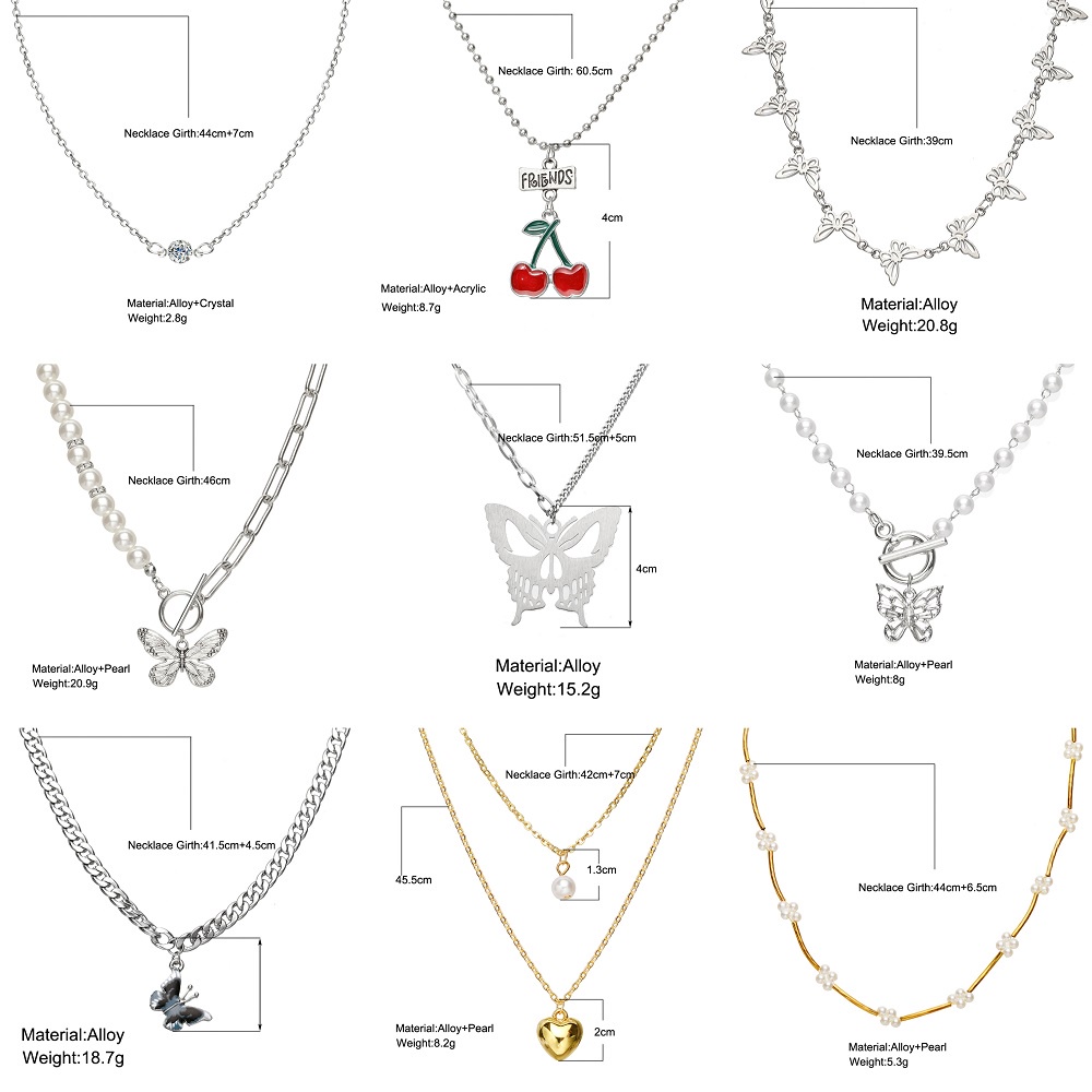 Retro Multilayer Butterfly Necklace Fashion Heart-shaped Pendant Choker Women Jewelry Accessories Gift