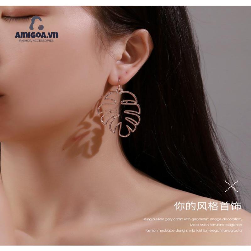 Khuyên Tai Lá Chuối Rỗng Đơn Giản Phong Cách Dân Tộc Cổ Điển
