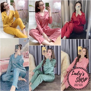 [HÀNG CHUẨN]☘Đồ Bộ Pijama Bộ Lụa💖Bộ Lụa Gấm Tay Dài Hoạ Tiết Chanh Xả [Kèm Video+Ảnh Thật]