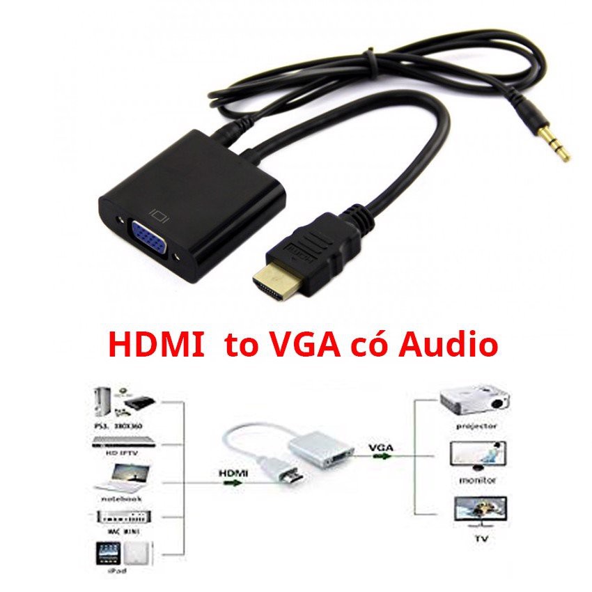 Cáp chuyển đổi HDMI VGA - Cáp chuyển HDMI VGA Có Audio hàng chất lượng cho máy tính laptop