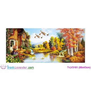 [T-LV3181]Tranh thêu chữ thập Phong cảnh Gia Đình Hạnh Phúc (86x43cm)