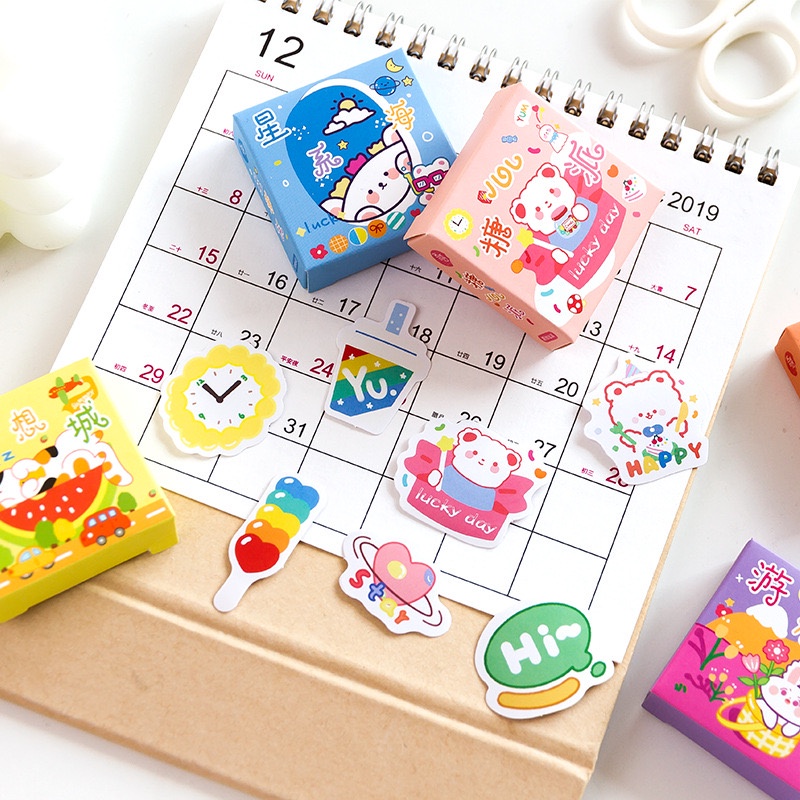 Hộp Sticker 50 Miếng Set 6 Hộp theo chủ đề dễ thương, phong cảnh