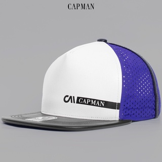 Mũ snapback chính hãng CAPMAN phong cách hiphop vải da màu trắng xanh CM126