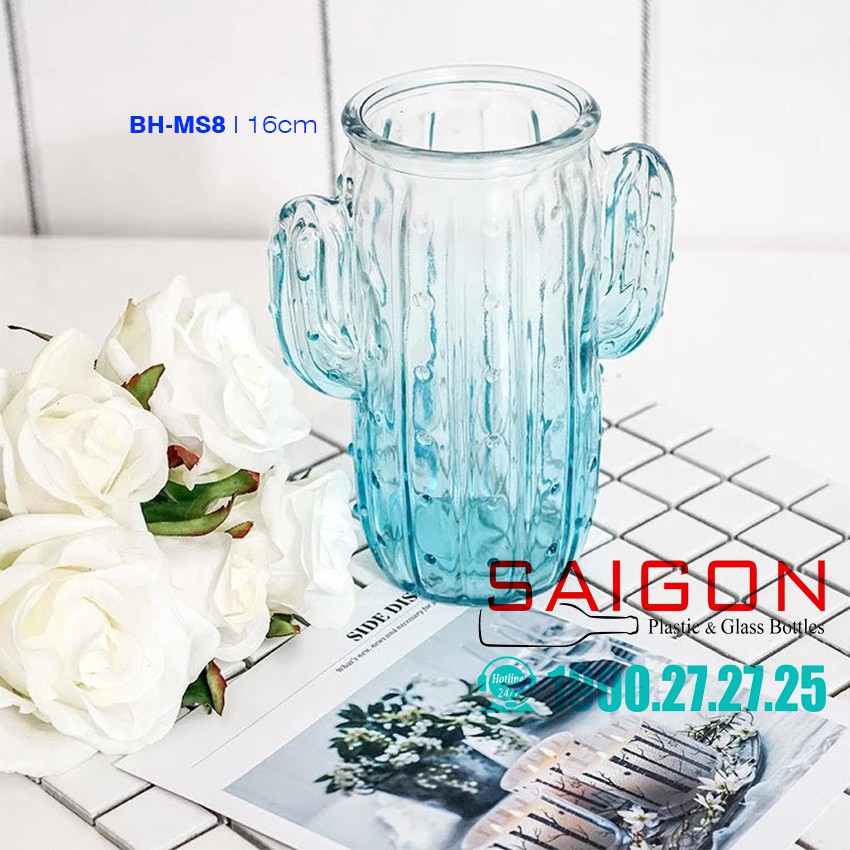 Bình Hoa Cây Xương Rồng nhiều màu Sắc cao 16cm ( không tem nhãn )