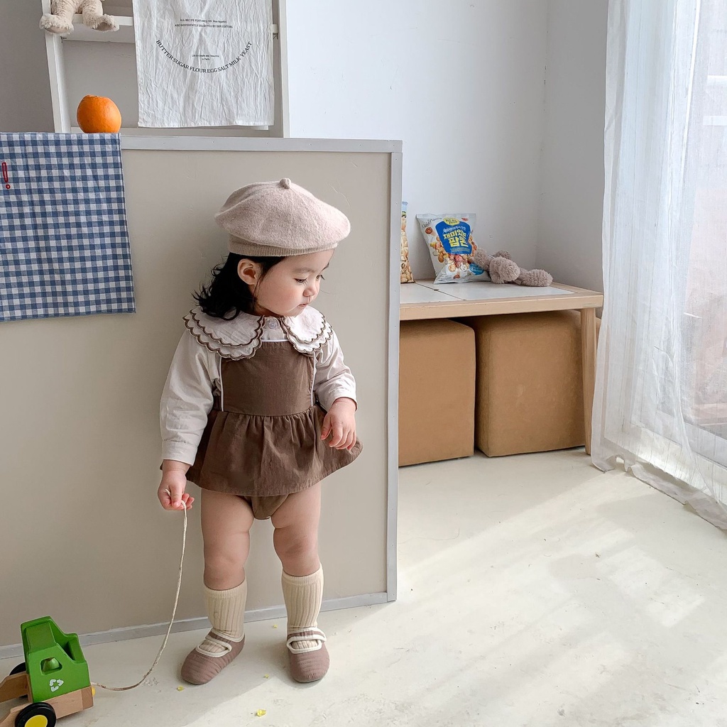 Đầm Sơ Mi Cổ Búp Bê Hai Mặt Thêu Họa Tiết Phong Cách Hàn Quốc Thời Trang Xuân Thu Cho Bé Gái
