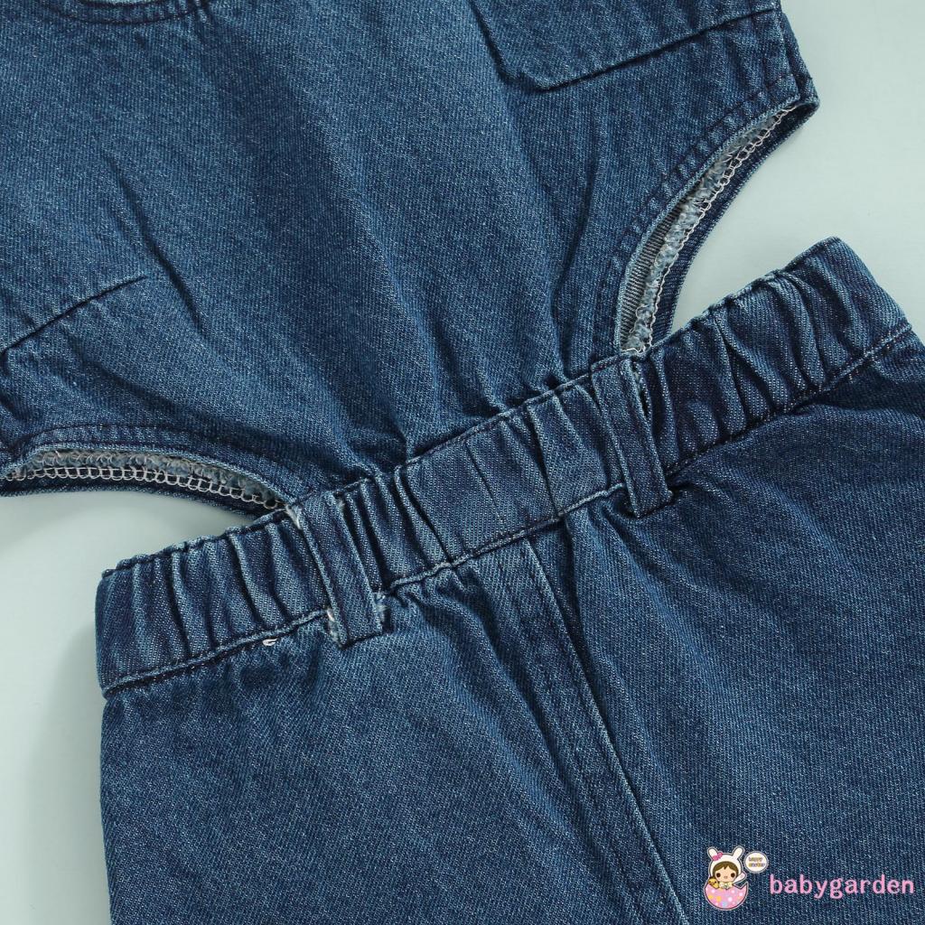 Bộ Áo Liền Quần Denim Cổ Chữ U Không Tay Cắt Vai Dành Cho Bé Gái 6 Tháng 4 Tuổi One