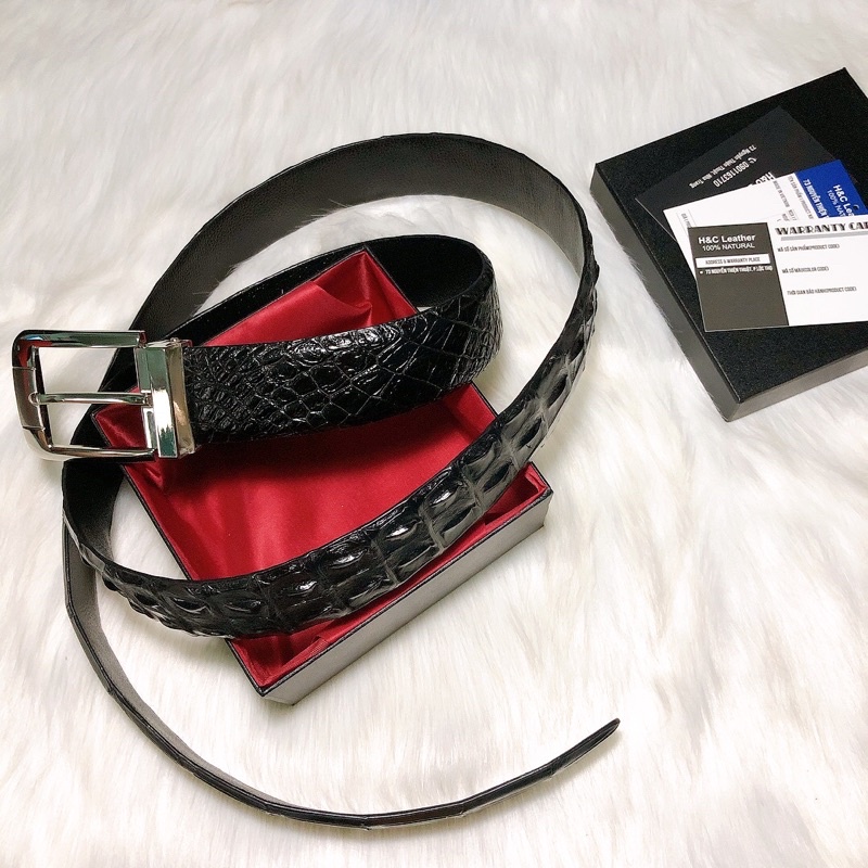 Dây thắt lưng da cá sấu thật, dành cho khách có vòng eo to, dài 1.5m, rộng 3.8cm, màu đen, đầu kim