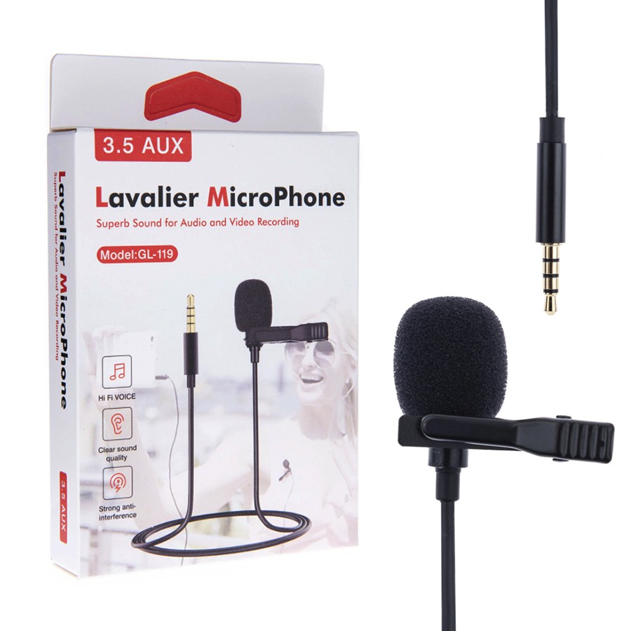 Mic Thu Âm Cho Điện Thoại Cài Áo Mini Giắc Cắm 3.5 mm Lavalier Microphone GL-119, Cho Quay Video Và Micro Livestream