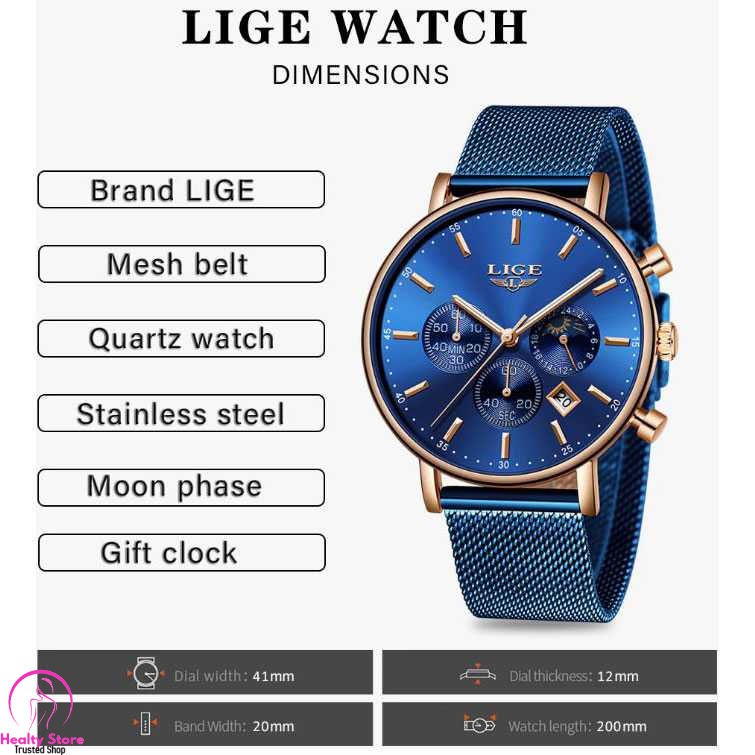 Lige Đồng Hồ Quartz Chronograph Chất Liệu Thép Không Gỉ 9894