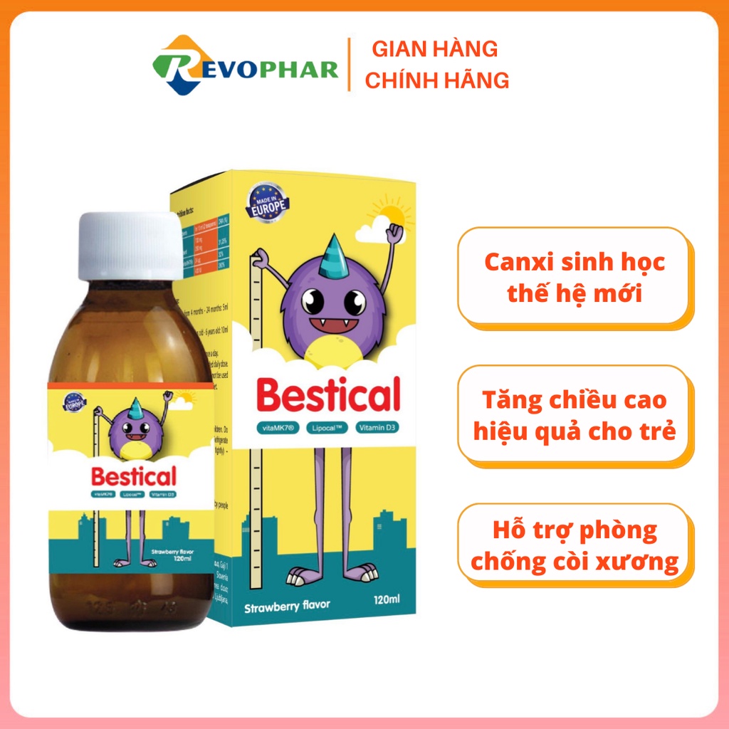 Canxi Bestical 120ml - Bổ sung Canxi sinh học, vitamin D3, K2 hỗ trợ xương chắc khỏe, phát triển chiều cao cho trẻ