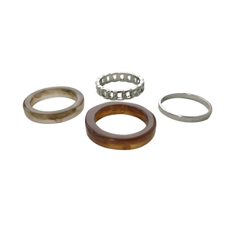 Set 4 Nhẫn Nhựa Phối Dây Xích Đơn Giản Phong Cách Hàn Quốc