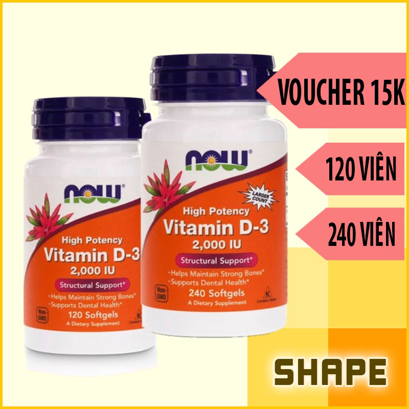 VITAMIN D3 2000IU | Viên Uống Bổ Sung Vitamin Now D3 2,000IU [120 và 240 Viên] - Chính Hãng Shape Store | Thế Giới Skin Care
